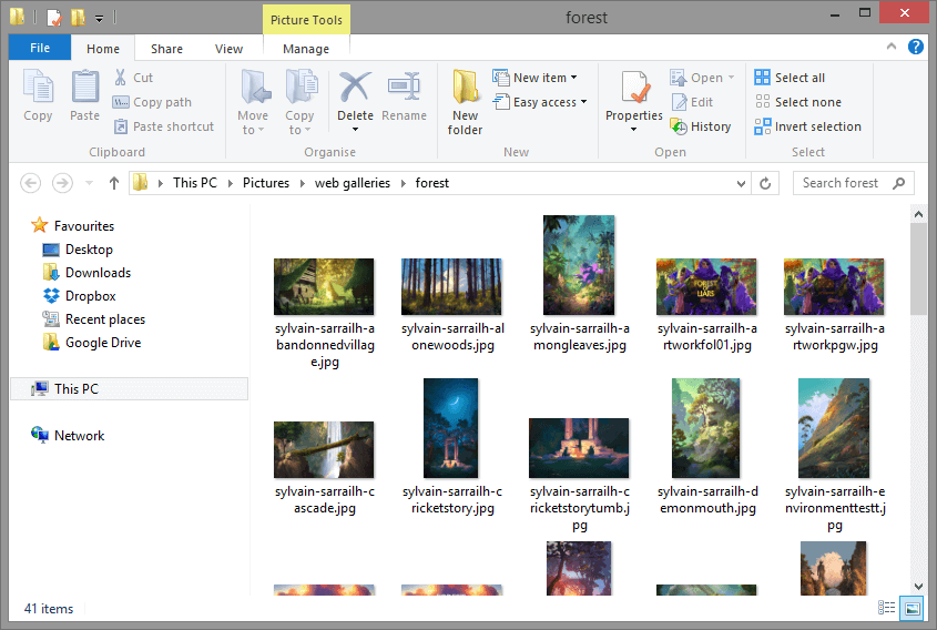 downloaded artstation gallery shown in file explorer