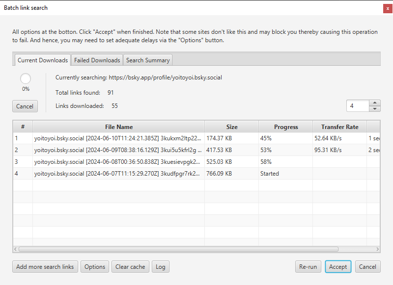 Bluesky batch link search in progress