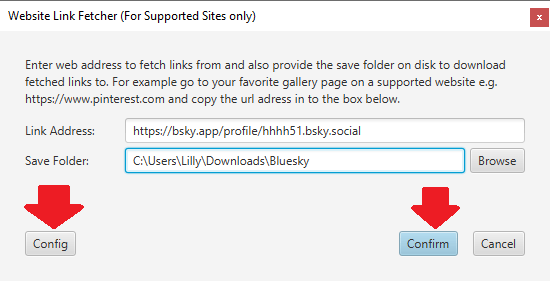 Bluesky URL and save folder entered