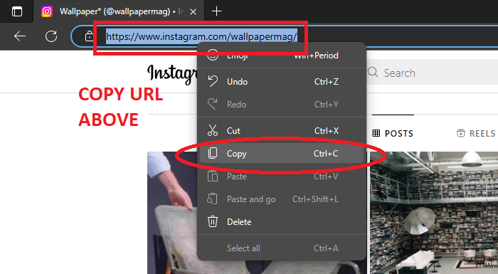 Copy link to the Instagram page from your browser address bar