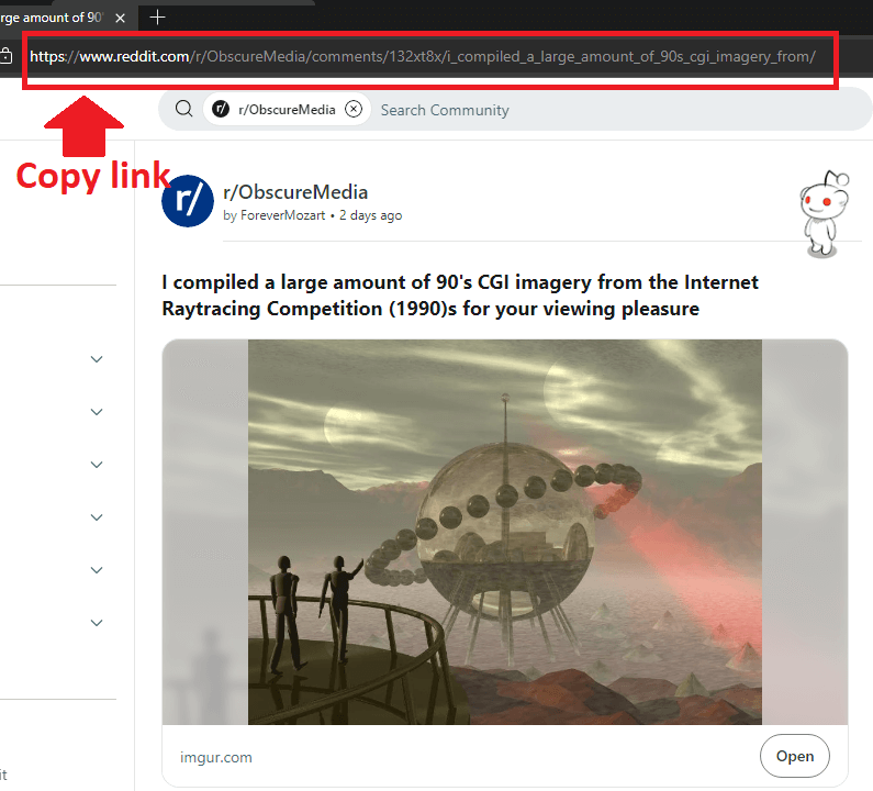 Copy link of reddit page from the browser