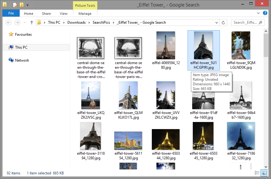 Downloaded google search images shown in Windows explorer