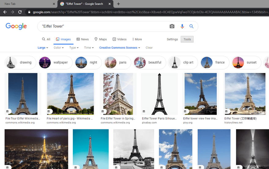Google search page for eiffel tower