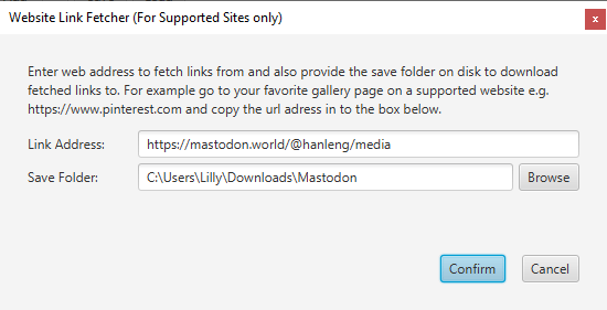 Mastodon link and save folder entered