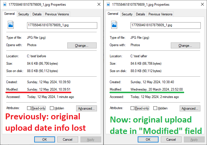 Modified date field now has the original upload date of the file