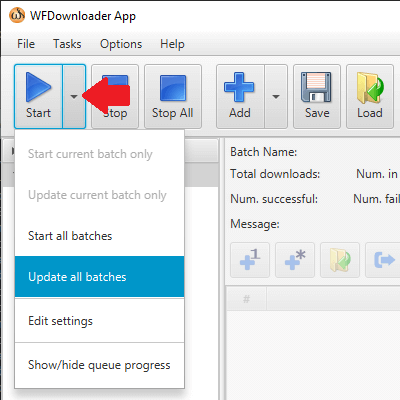 New start button for WFDownloader App