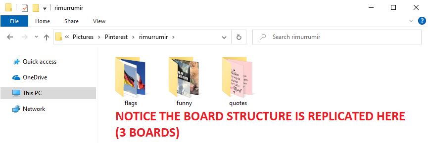 Pinterest download folder with board structure replicated