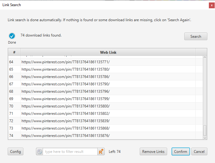 Pinterest link search completed for pin backup
