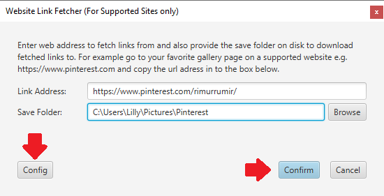 Pinterest link and save folder entered