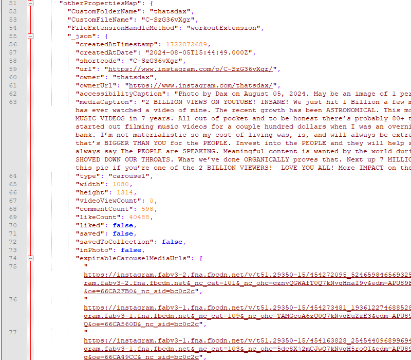 Preview of sample json file