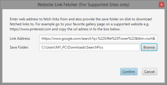 URL and save folder entered