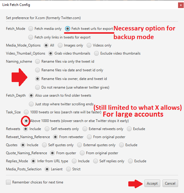 X/Twitter config for tweet backup