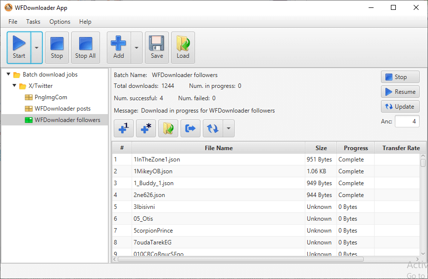 Followers downloaded as json files